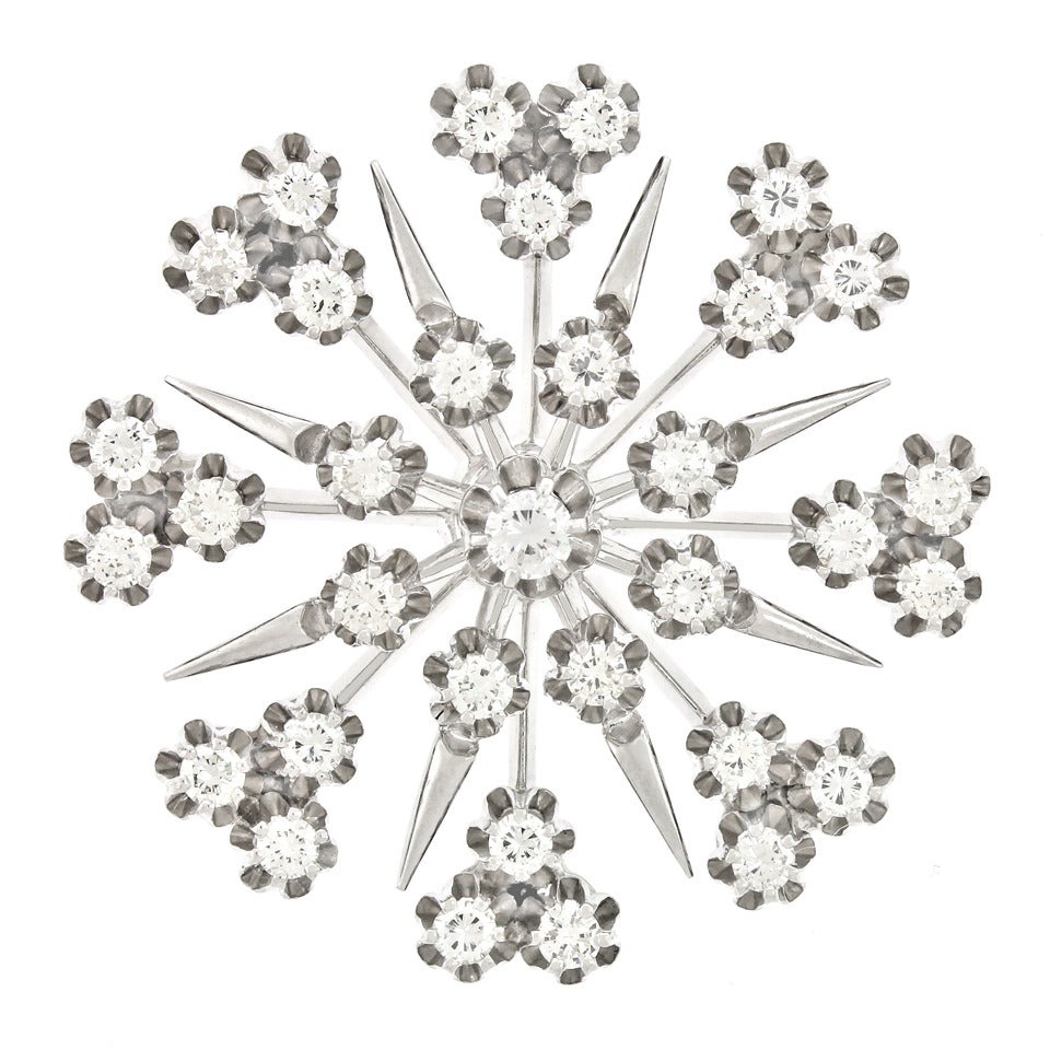 1950s Retro Diamond Gold Snowflake Pendant 4