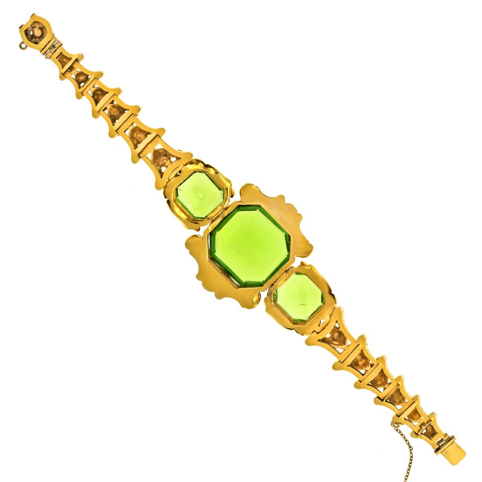 Antique Rococo Revival Gold Bracelet Set With Large Peridots 3