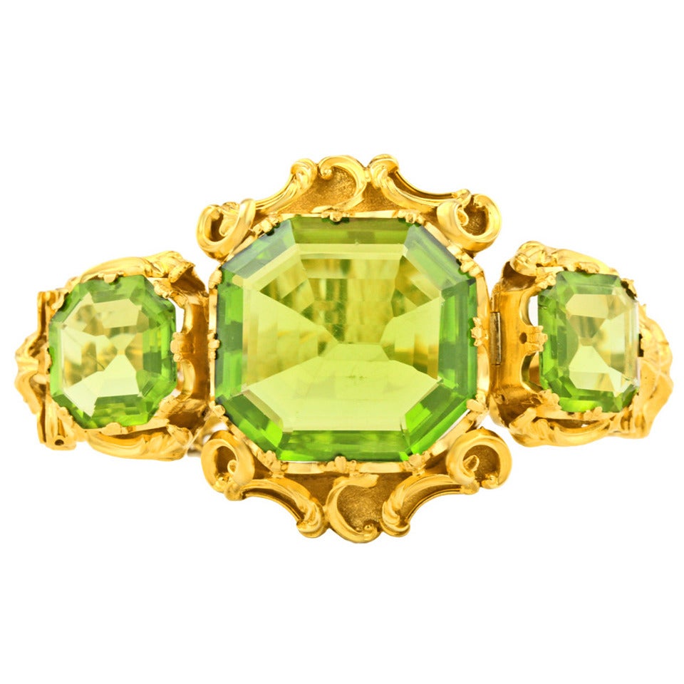 Antique Rococo Revival Gold Bracelet Set With Large Peridots
