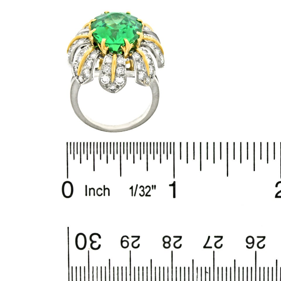 Tiffany & Co. Schlumberger Tsavorite Diamond Platinum Ring In Excellent Condition In Litchfield, CT