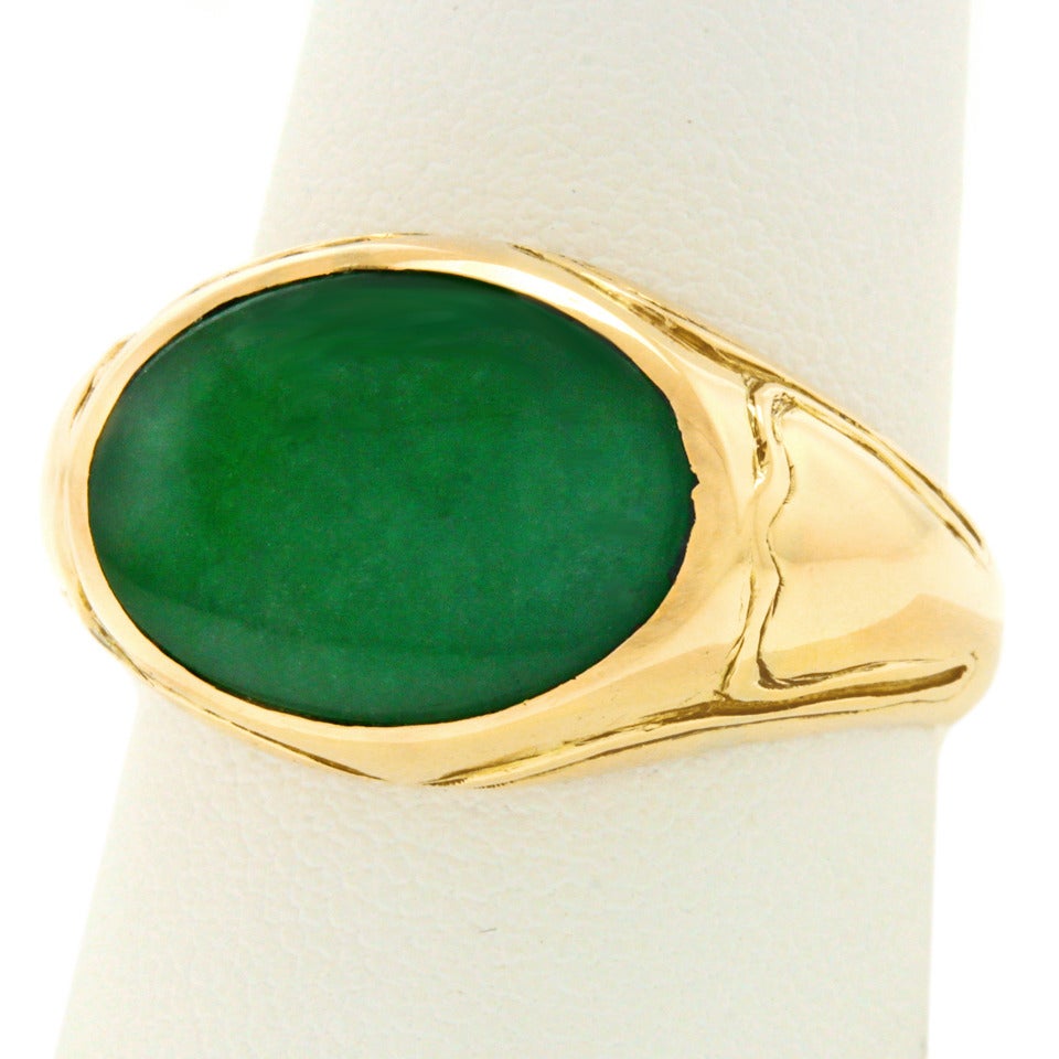 Arts and Crafts Natural Jade Gold Ring