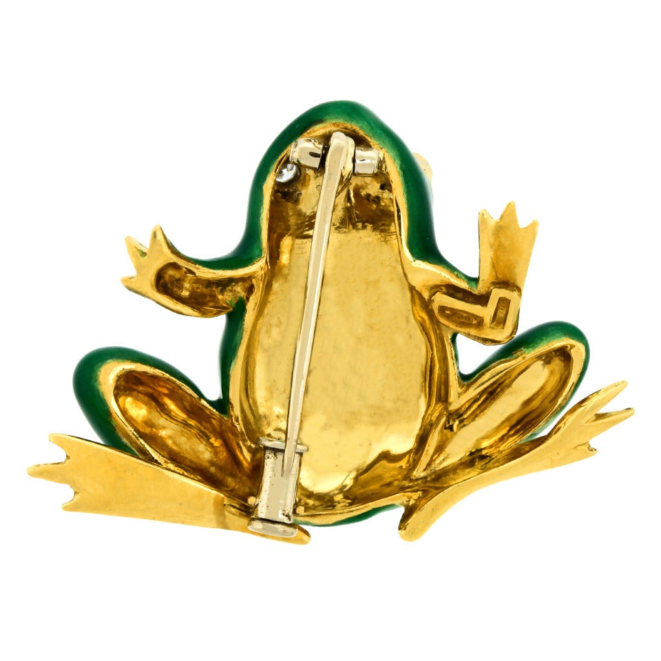 Enameled Gold Frog Brooch 3
