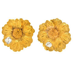 Antique Flower Motif Gold Earrings