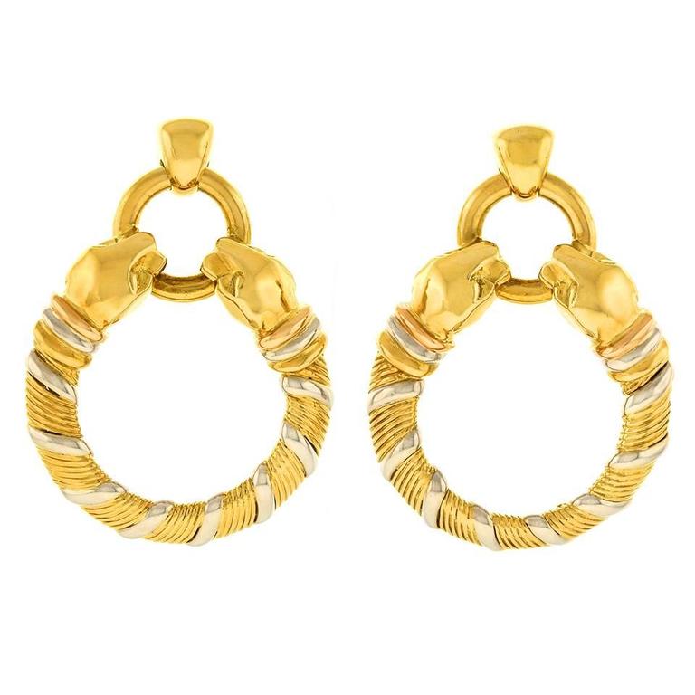 Cartier Panthere Tri-Color Gold Earrings For Sale at 1stdibs
