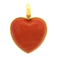 Majo Fruithof Massive Natural Coral Gold Heart Pendant