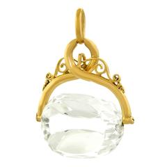 Rock Crystal Spinner Fob Gold Pendant