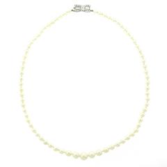 1950s Graduated Pearl Necklace with Incredible Diamond Platinum Catch