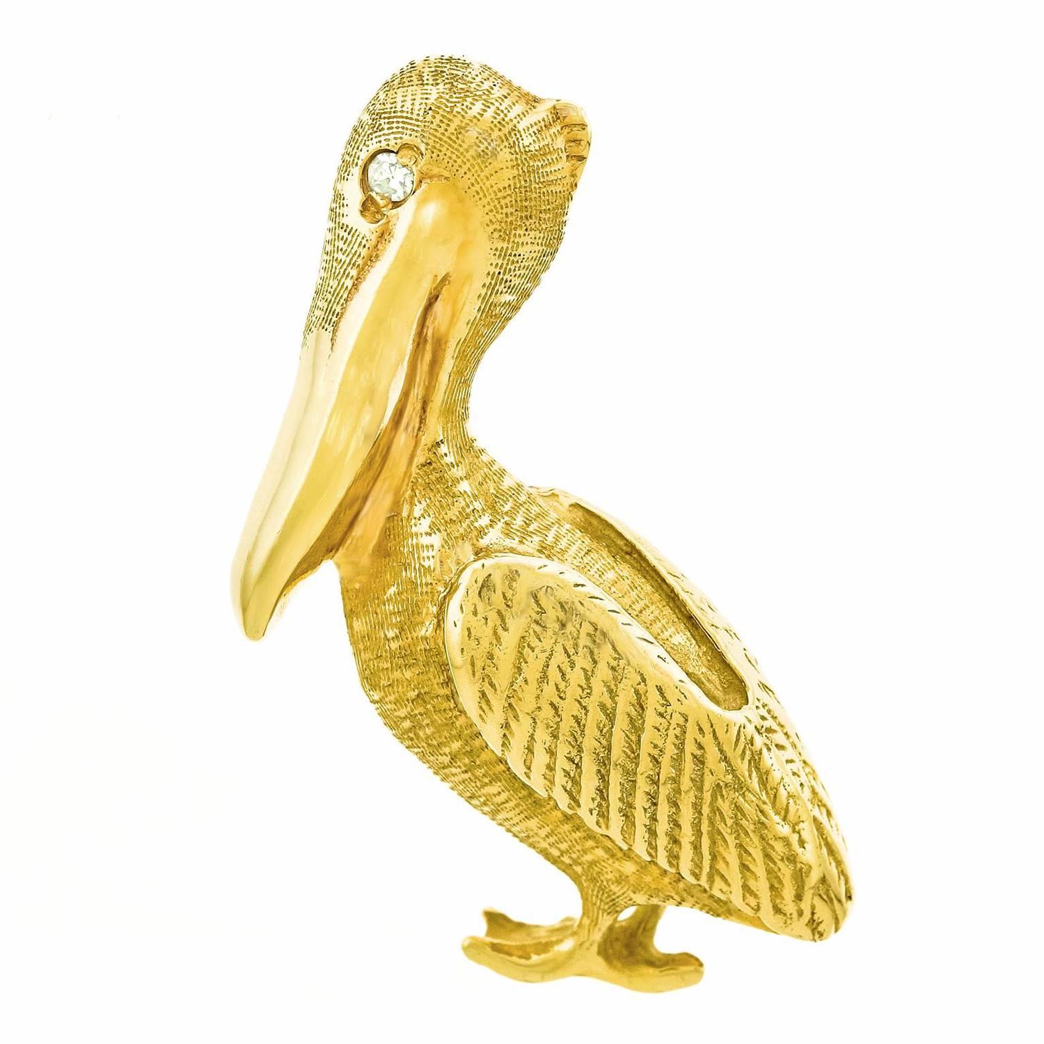 1930s Diamond Gold Pelican Brooch For Sale at 1stdibs