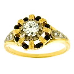 1920s Art Deco Enameled Diamond Gold Ring
