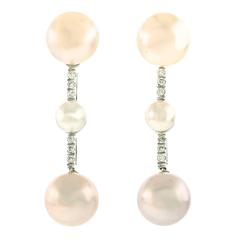 Jenny Perl Diamond and Akoya Pearl White Gold Earrings