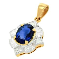 1970s Chic Sapphire Diamond Gold Pendant 
