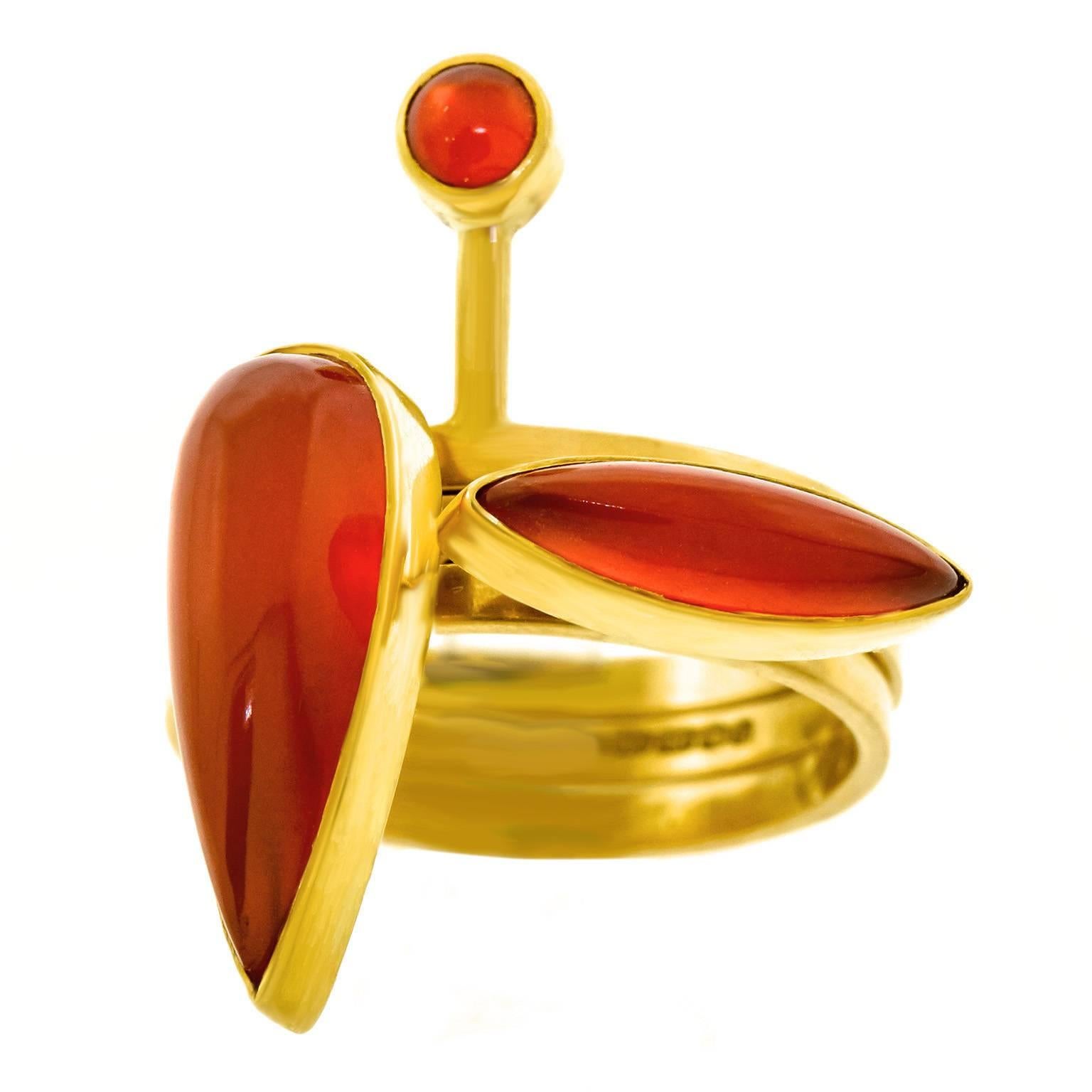 Wendy Ramshaw Modernist Carnelian Gold Ring Set