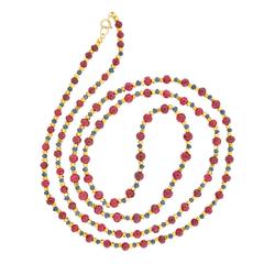Vintage 1970s American Ruby Sapphire Gold Bead Necklace