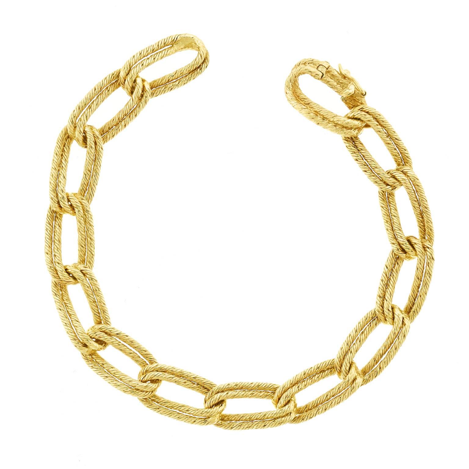 1960s Gubelin Double Link Twisted Cable Gold Bracelet