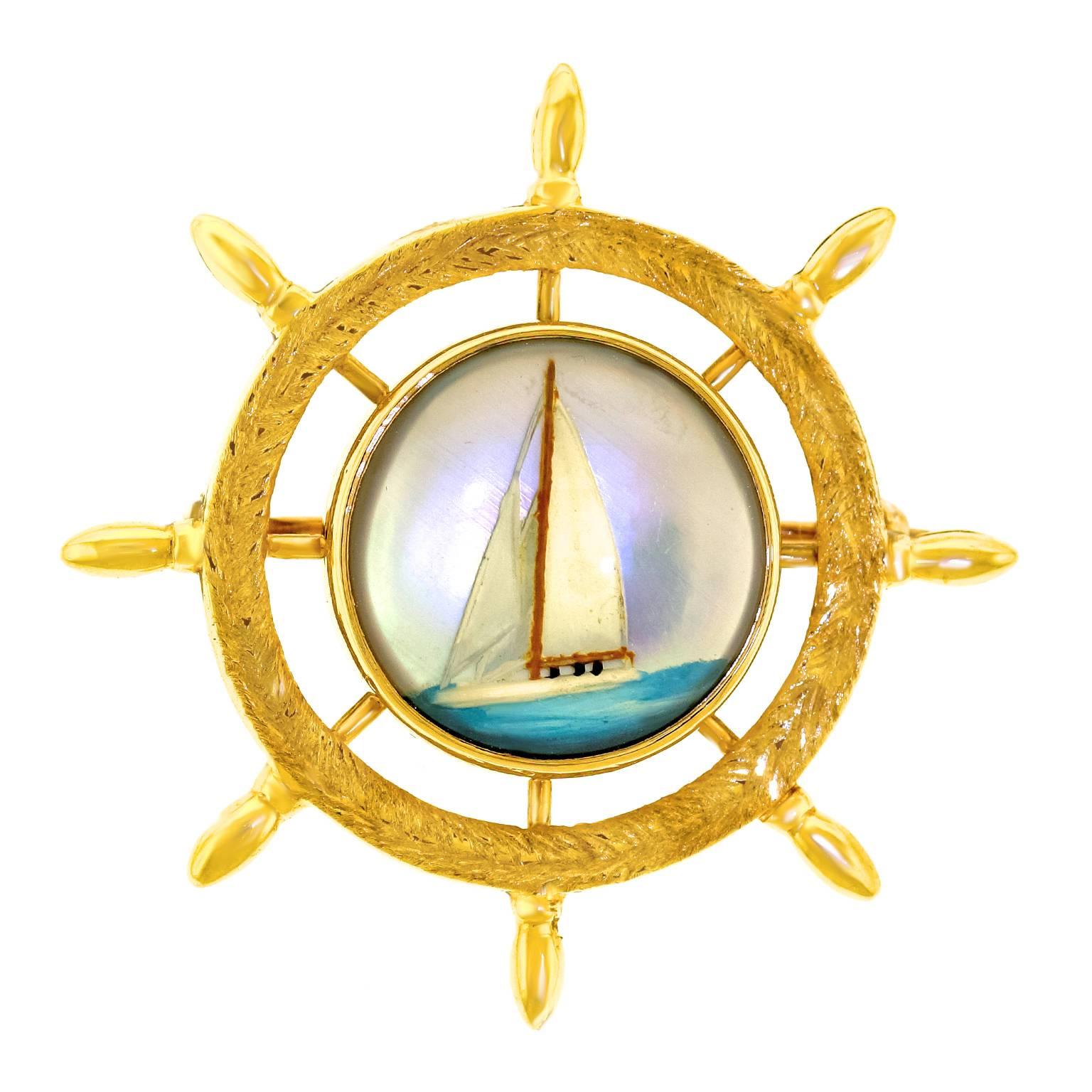 Nautical Theme Essex Crystal Gold Brooch