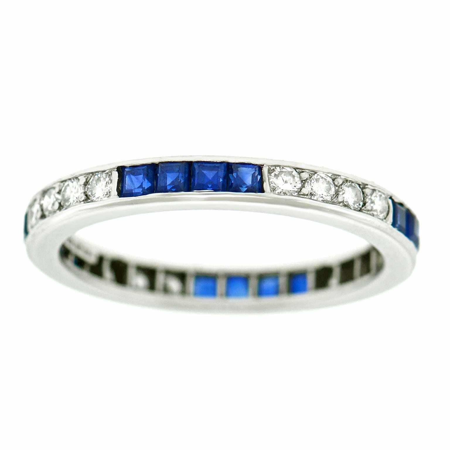Tiffany & Co. Art Deco Sapphire Diamond Platinum Eternity Band Ring