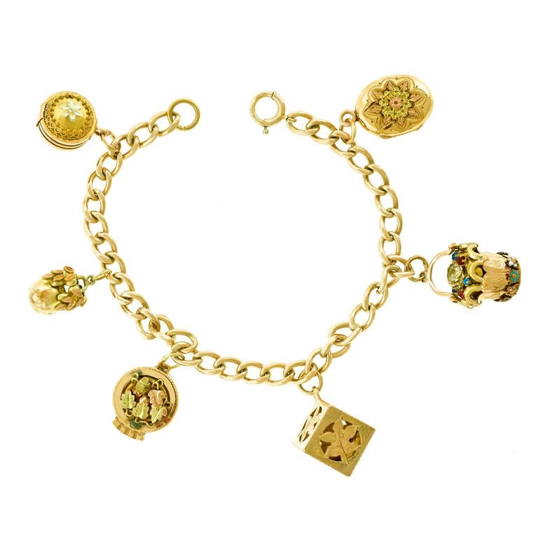 Antique Gold Charm Bracelet For Sale at 1stdibs
