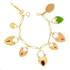 Antique Heart Lock Gold Charm Bracelet 3