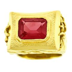 Retro One-of-a-Kind Garnet and Gold Ring