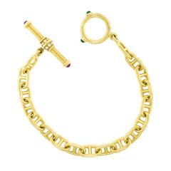 Vintage Anchor Chain Motif Gold Toggle Bracelet