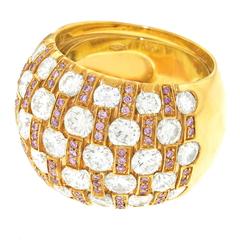 Chic Seventies White and Pink Diamond-Set Bombe Ring 6