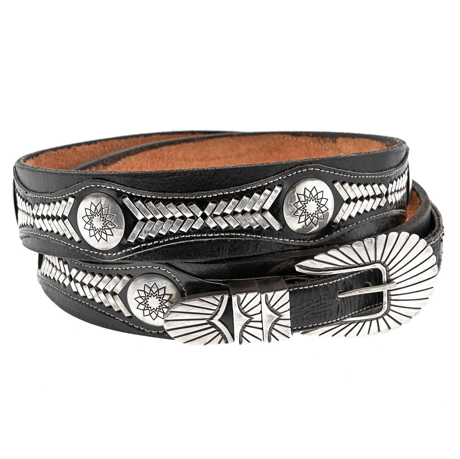 Navajo Sterling silver Mounted Leather Belt