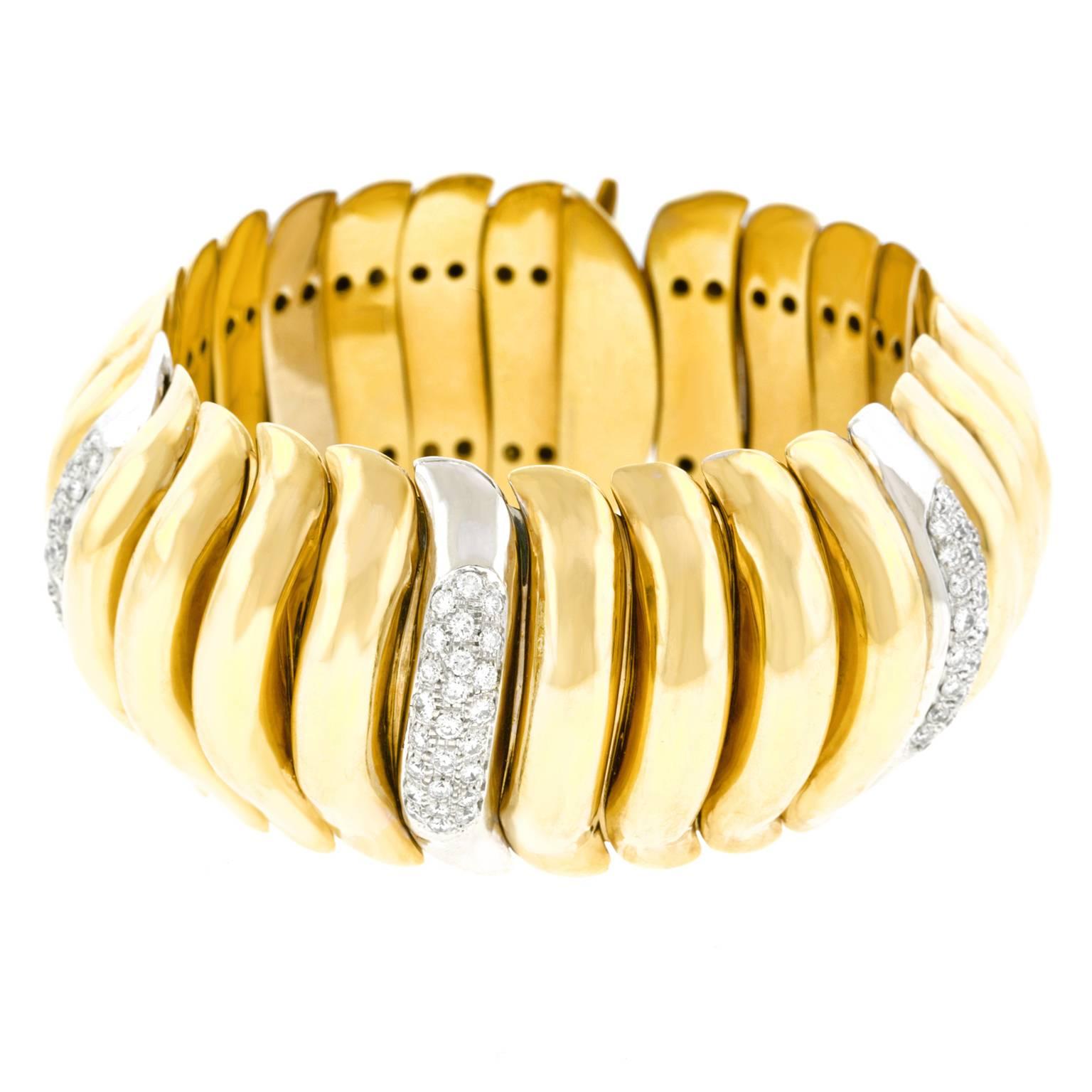 Diamond-Set Chunky Gold Bracelet