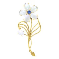 Fifties Moonstone Sapphire and Gold Brooch
