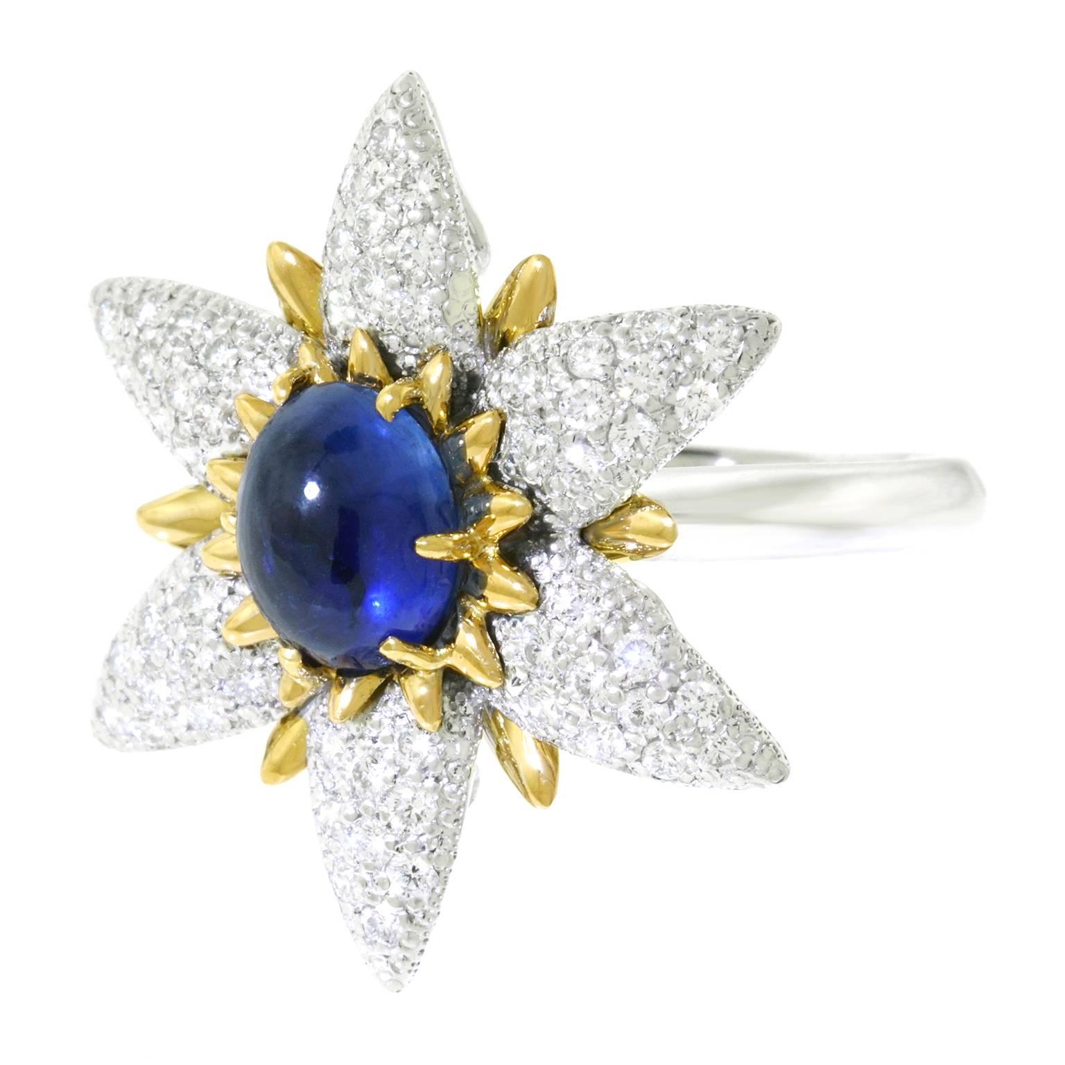 Sapphire and Diamond Flower Gold and Platinum Ring