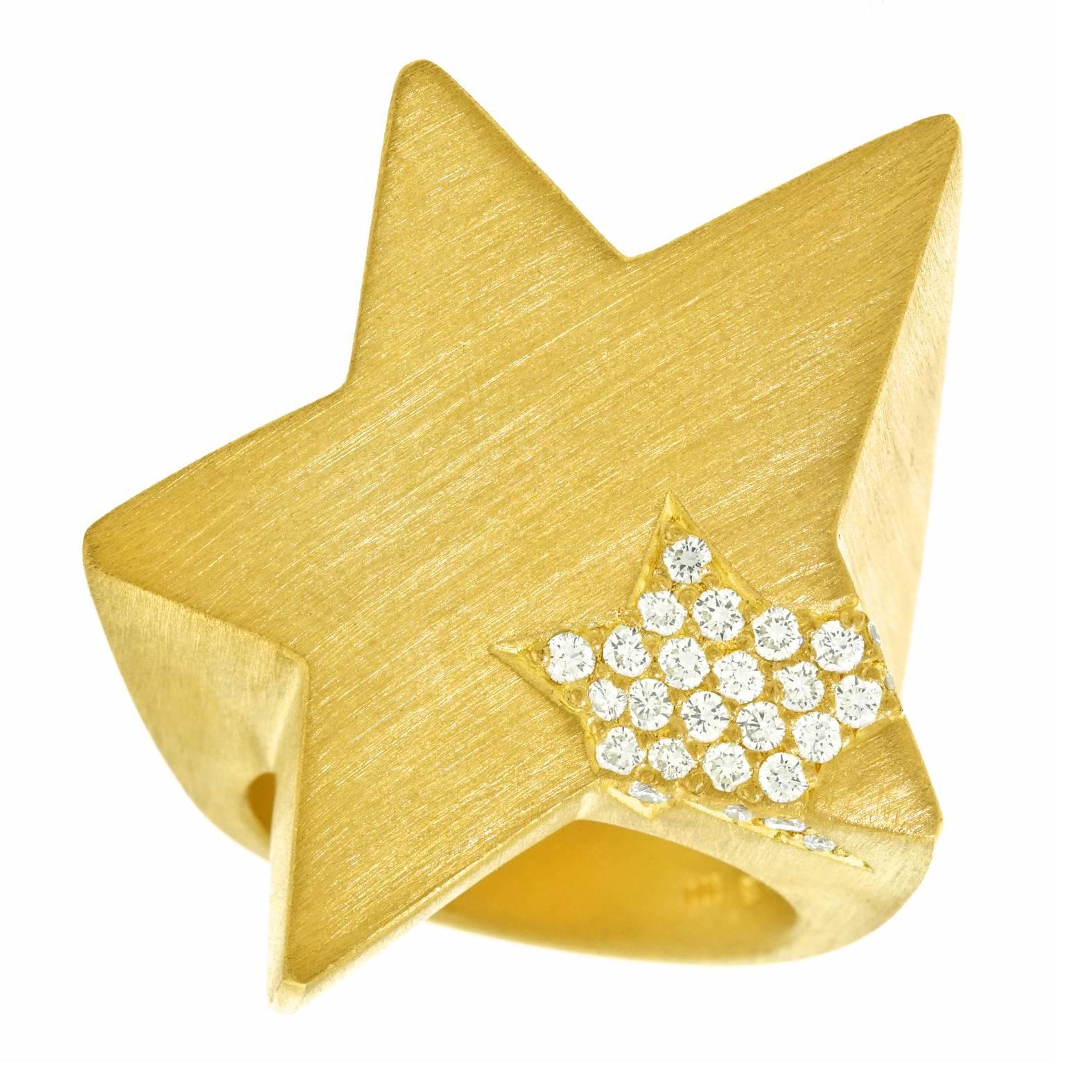 Massive 1970s Diamond-Set Gold Star Ring