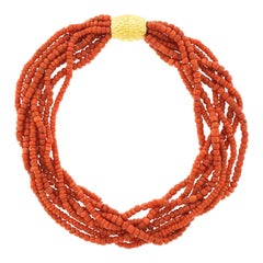Natural Coral Torsade with Large Decorative Gold Catch