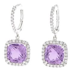 Amethyst and Diamond Gold Drop Earrings
