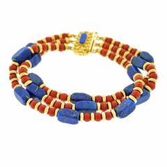 1970s Lapis, Coral and Gold Bracelet
