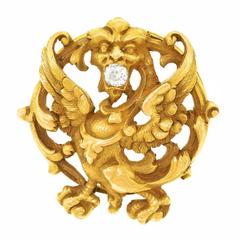Antique Griffin Gold and Diamond Brooch