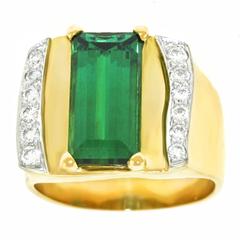 Fifties Modern Tourmaline Diamond and Gold Ring