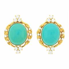Carl F. Bucherer Persian Turquoise Diamond Gold Earrings