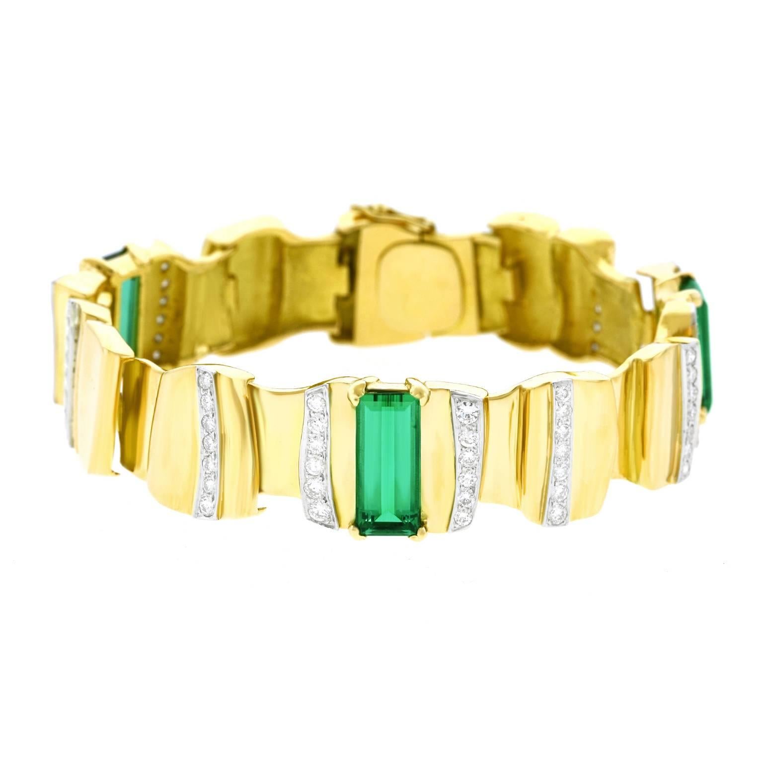 Abstract Tourmaline and Diamond Set Gold Bracelet
