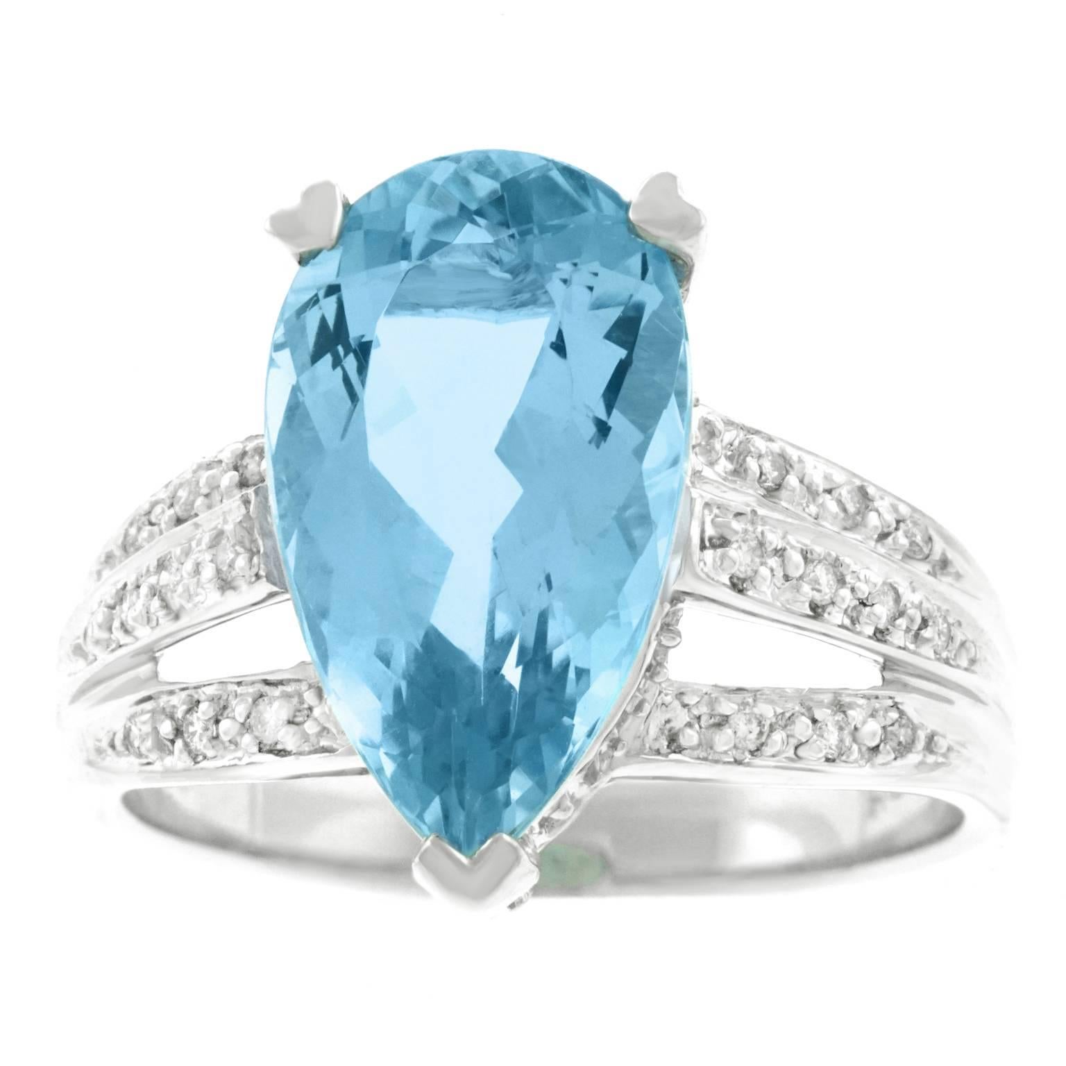 Aquamarine and Diamond Set Gold Ring