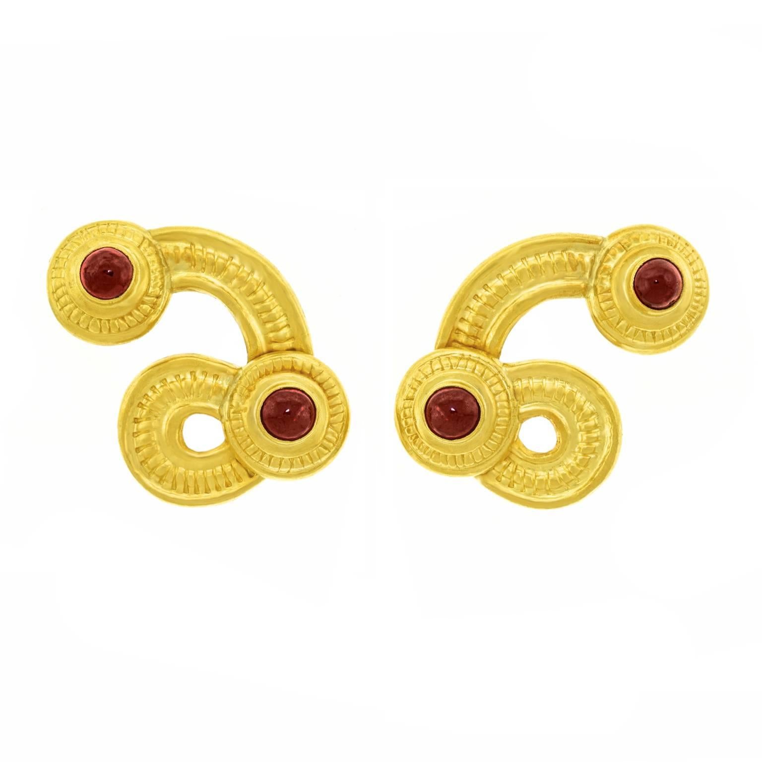 High Karat Gold Etruscan Revival Garnet Earrings