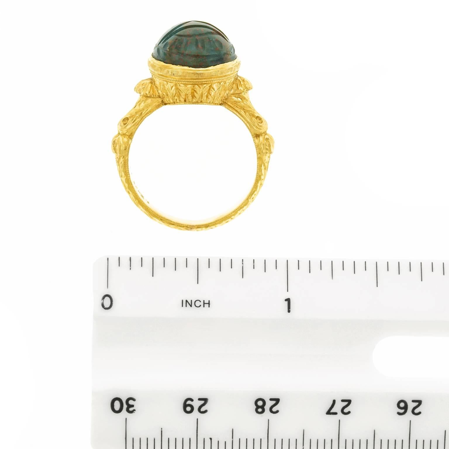 Antique Bloodstone Gold Scarab Ring In Excellent Condition In Litchfield, CT
