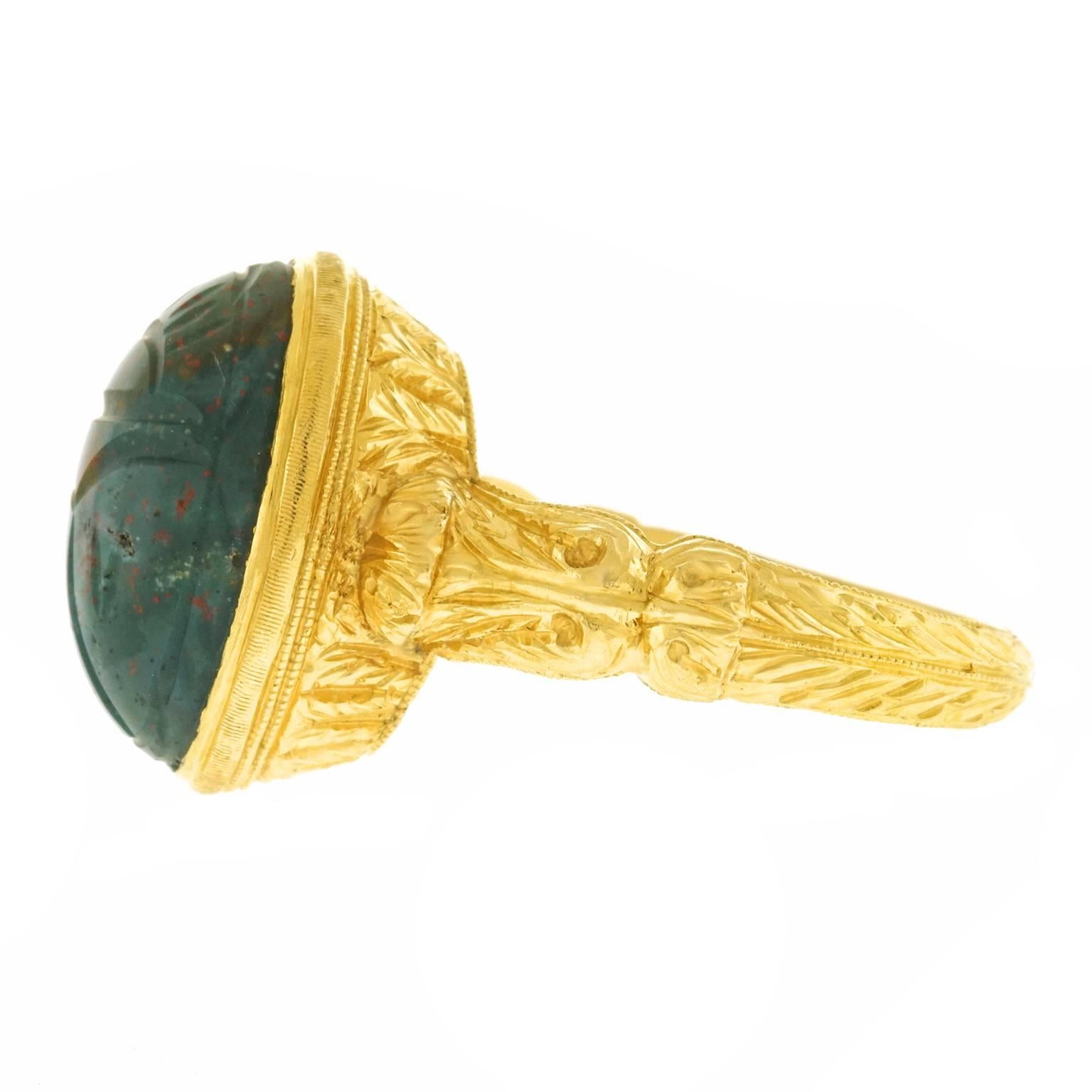 Women's or Men's Antique Bloodstone Gold Scarab Ring