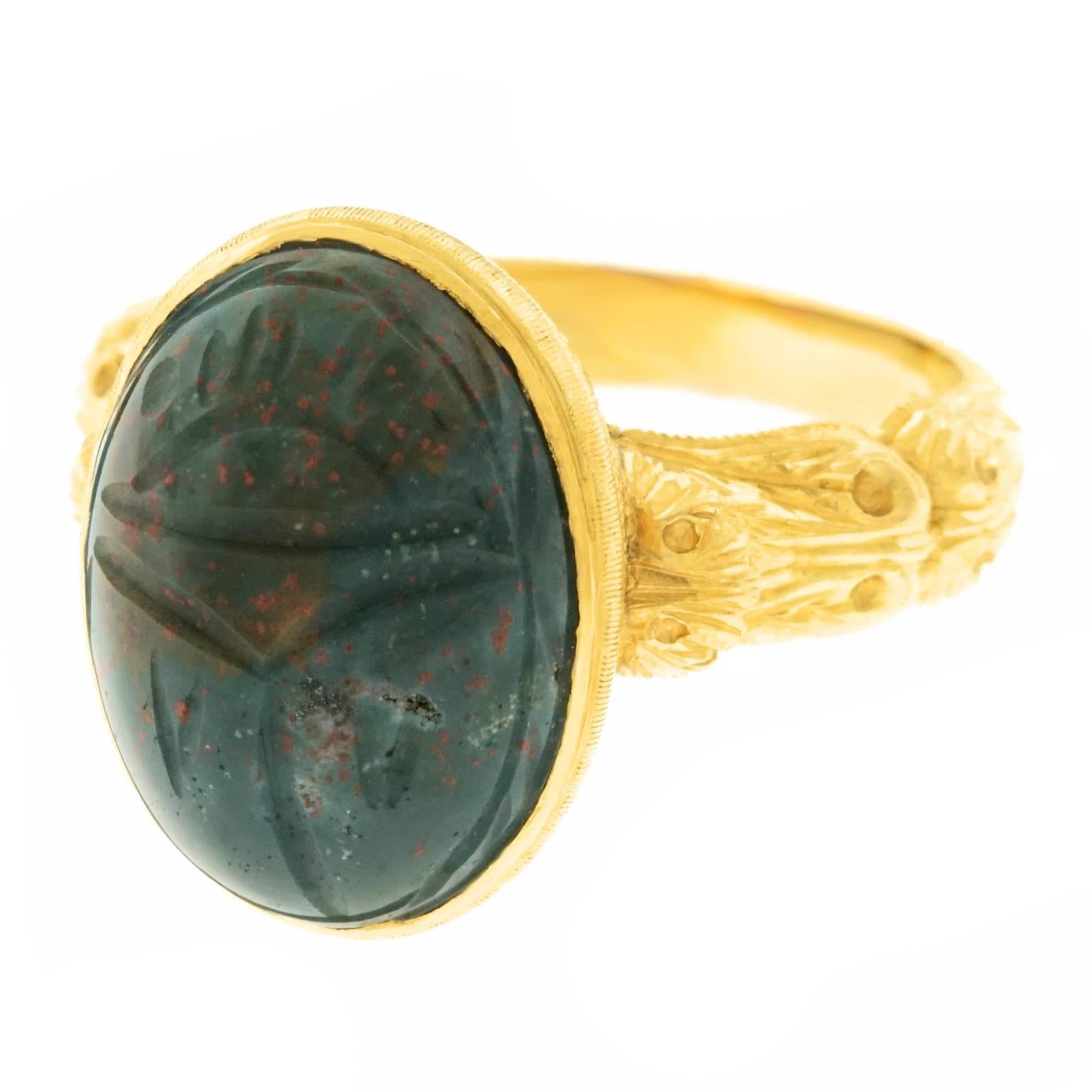 Antique Bloodstone Gold Scarab Ring
