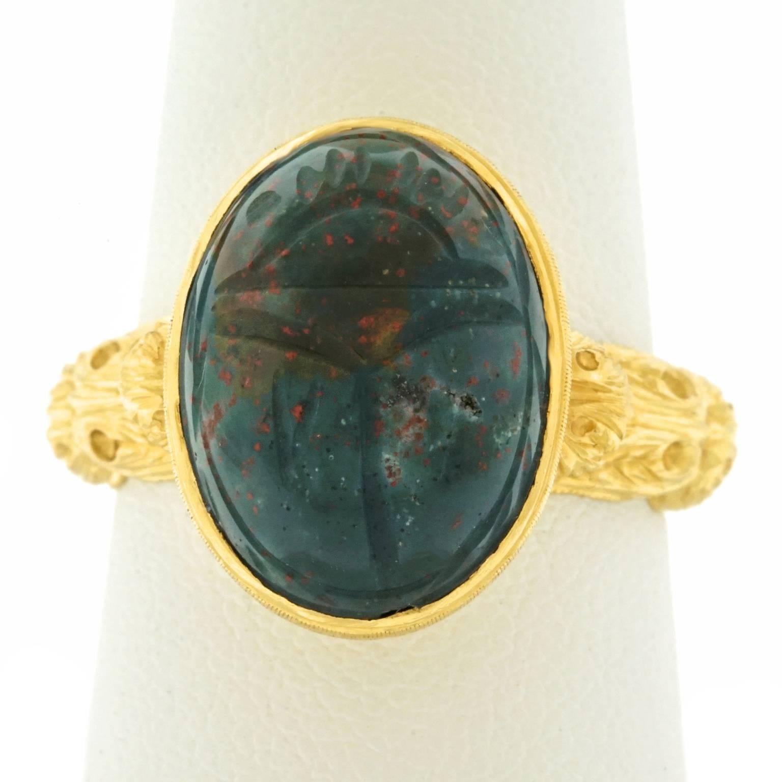 Antique Bloodstone Gold Scarab Ring 1