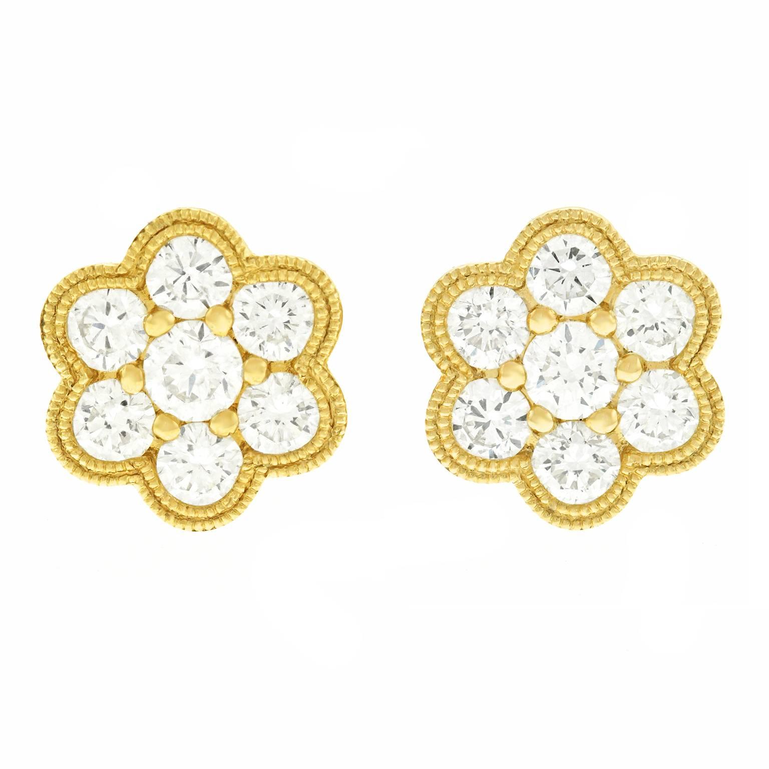 Diamond Fleurette Yellow Gold Earrings