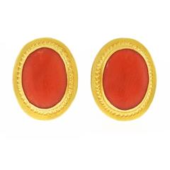 Italian Coral and Gold Earrings