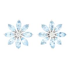 Asprey Aquamarine Diamond Gold Earrings