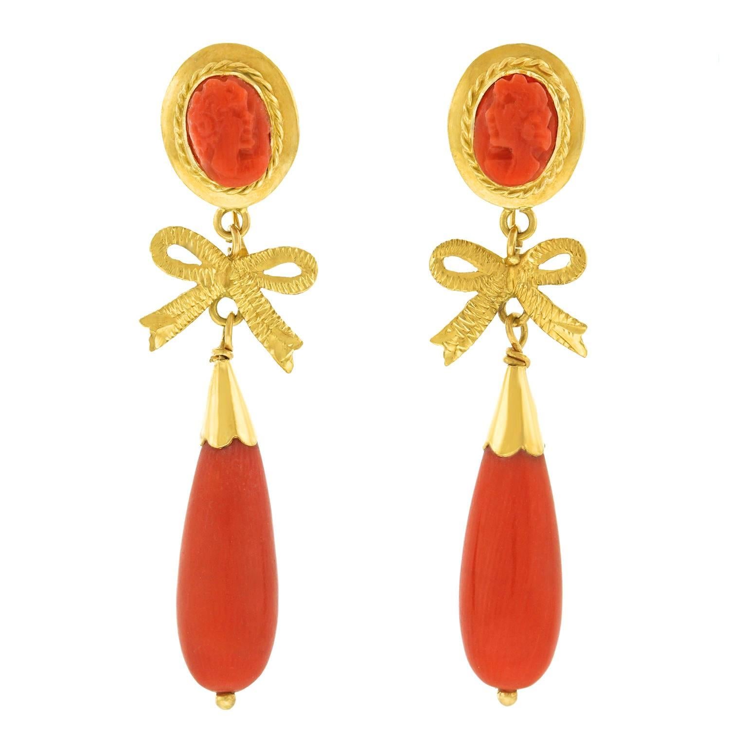 Art Deco Coral and Gold Earrings