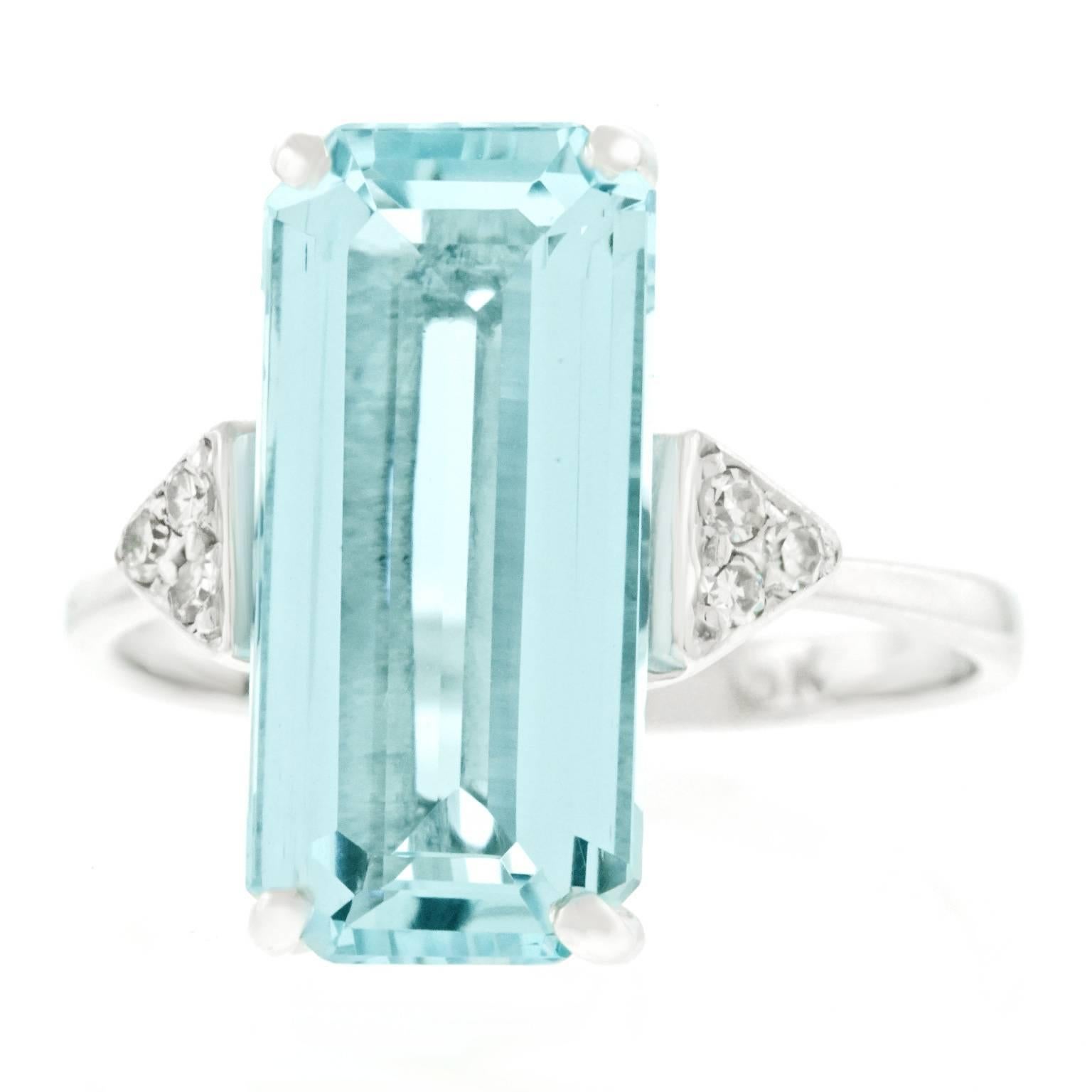 Art Deco Aquamarine Diamond Gold Ring