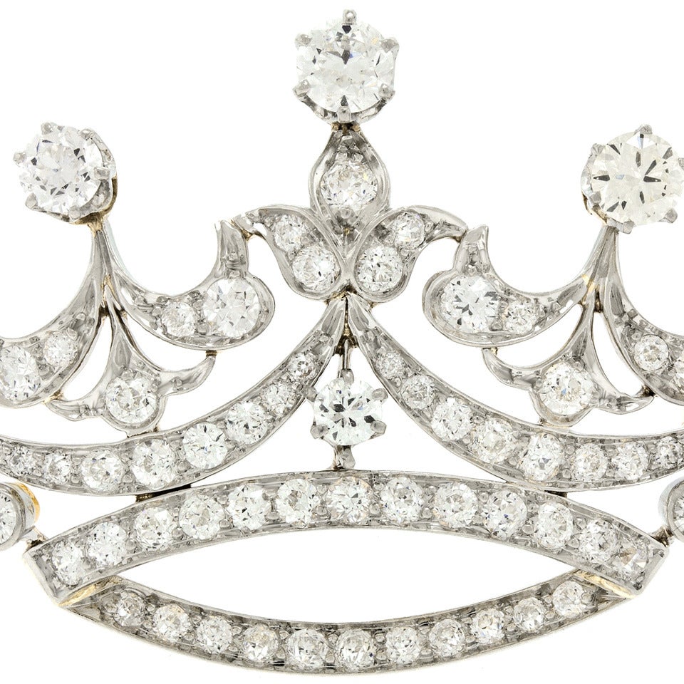 Women's Tiffany & Co. Diamond-Set Platinum Over 18k Gold Crown Brooch