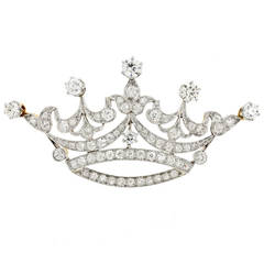 Antique Tiffany & Co. Diamond-Set Platinum Over 18k Gold Crown Brooch